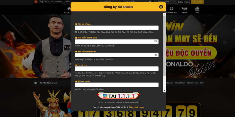Biểu mẫu đăng ký 789WIN